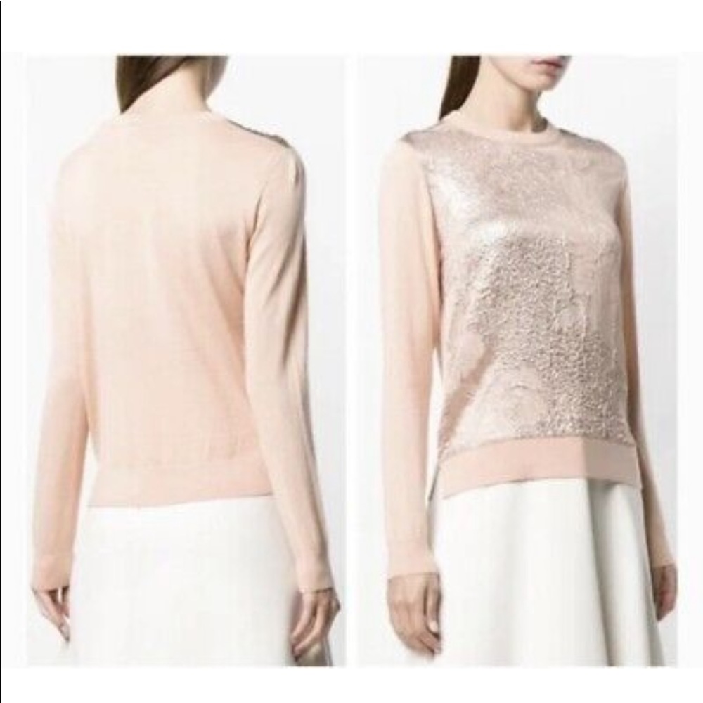 Tory Burch floral cloque silk/wool light sweater EUC Size M